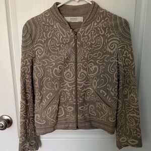 Zara Taupe Embroidered Bomber Jacket